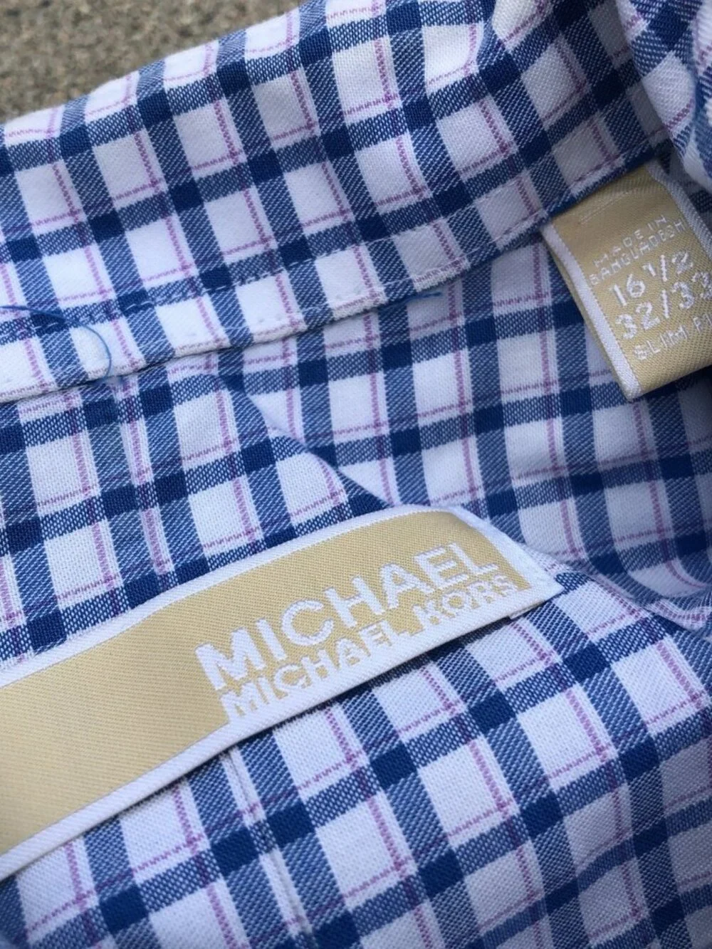 MICHAEL KORS Button Down Dress Shirt Mens 16.5 - 32/33 Check Blue Long Sleeve